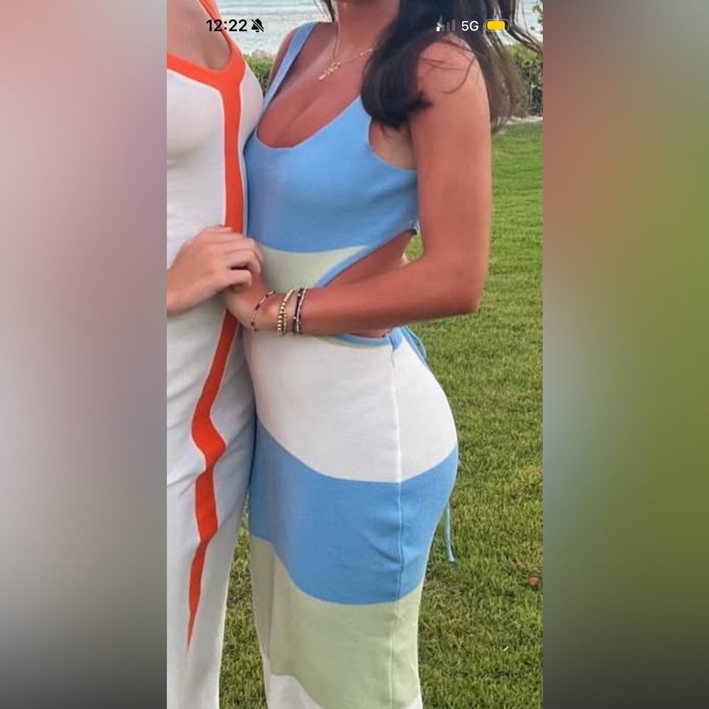 Blue and White Colorblock Dress